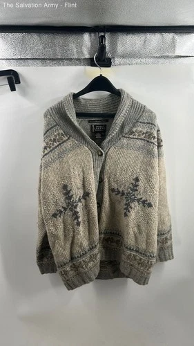 Eddie Bauer Womens Multicolor Fair Isle Merino Wool Blend Cardigan Sweater Sz L