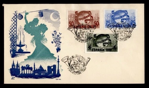 DR WHO 1949 SPAIN FDC UPU 75TH ANIV DD CACHET COMBO R29206