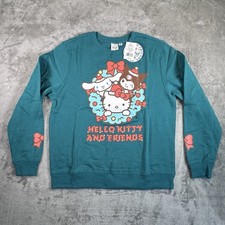 Hello Kitty Christmas Sweatshirt Juniors Large Green NEW Holiday Wreath