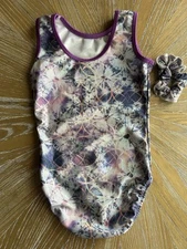 Women’s Plum Practicewear Gymnastics Leotard Scrunchie Pink Purple Foil XS