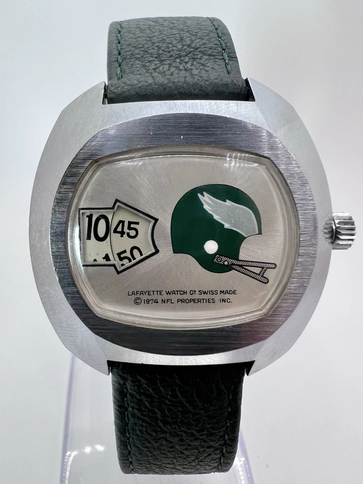 复古罕见 70 年代拉斐特瑞士制造 NFL 跳时手表 费城老鹰队 — 第 2/4 张图片