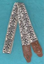 Rare Vtg Classic Black  White Woven Guitar Strap