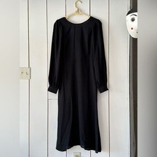 Sezane Daria Midi Dress Sz 10 Black NWT Open Tie Back Long Sleeve