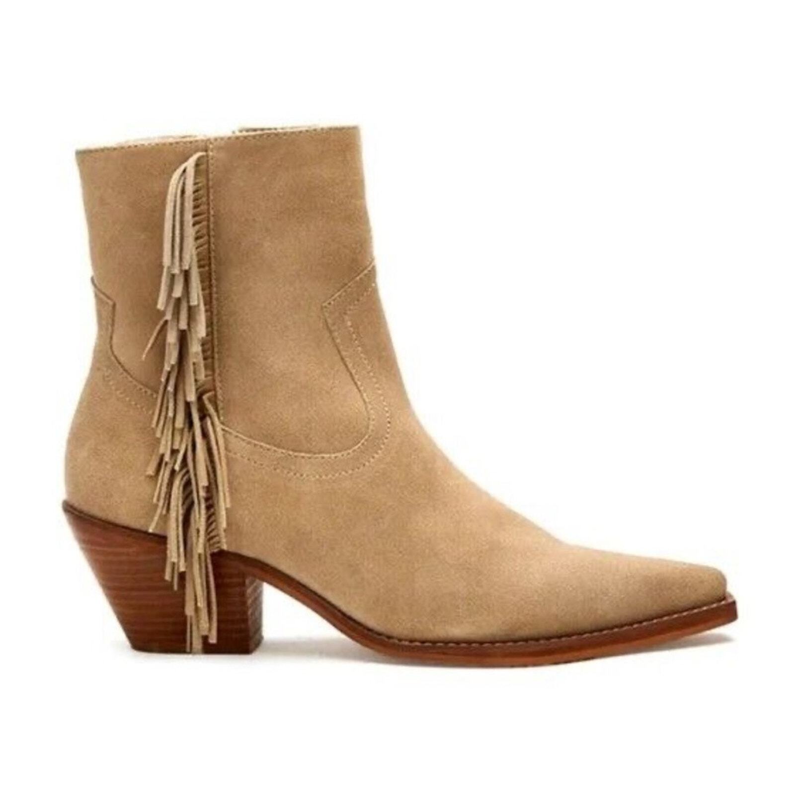 Coconut by Matisse Camel Brown Fringe Suede Ankle Boots(Size 8)