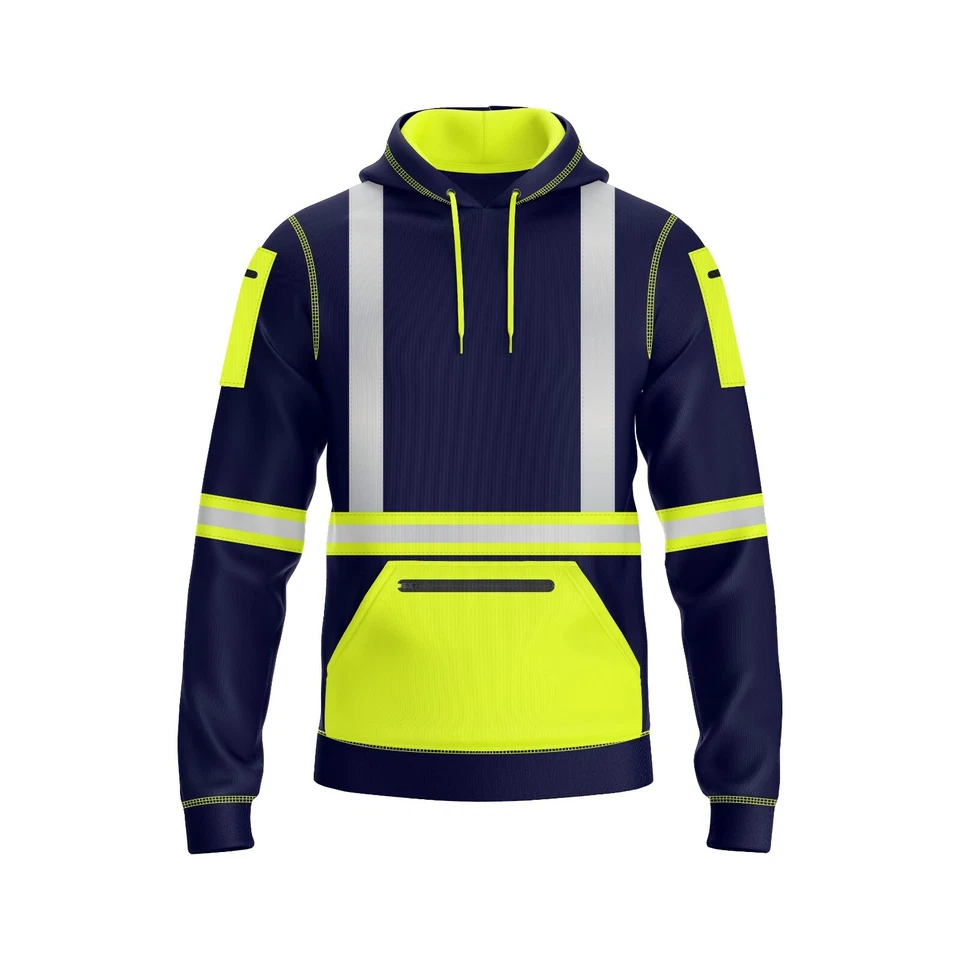 Mens Pullover Hi Vis Hoodie Workwear Safety High Visibility Hoodies Sweatshirts - Image 2 of 2