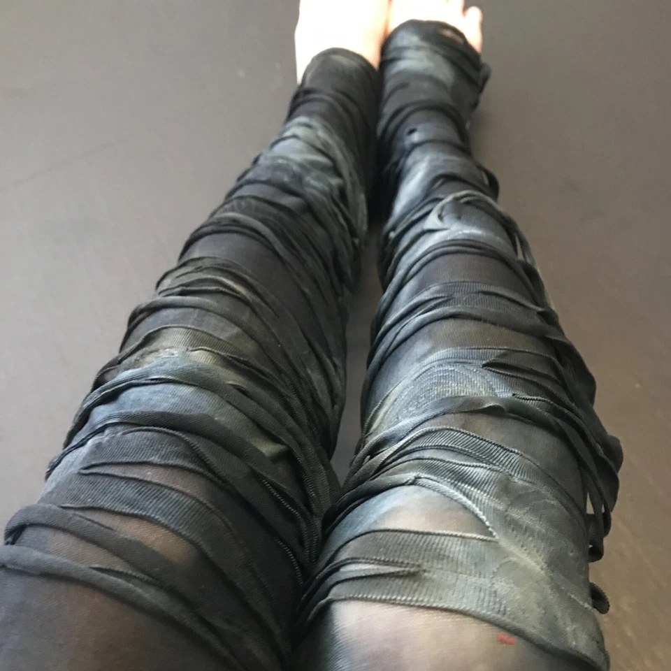 Серый мумия ноги подогреватели повязка колена носки завернуть черный бедра высоты зомби гот - Изображение 3 из 4