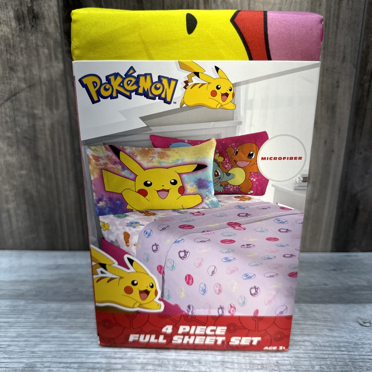 Kids Bedding Set 4-Piece Pokemon Full Size Sheet Set Pickachu Charmander