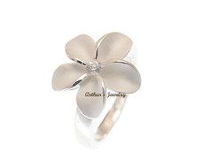 STERLING SILVER 925 HAWAIIAN PLUMERIA FLOWER RING 15MM CZ SZ 4- 10