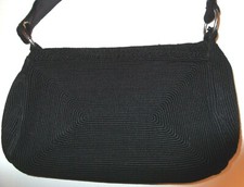 VTG 1940 s Black Genuine Corde Purse by Laurel w/Zipper Close Handle 9" x 5.5"