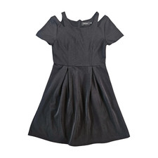 MINKPINK Dress Small Black Fit & Flare Cold Shoulder Cut-Out Pleated Mini