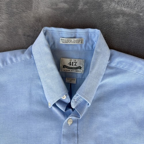 417 Van Heusen Hemd Herren 17 Halbarm Blau Einzelnadelnaht Button Down - Bild 2 von 10