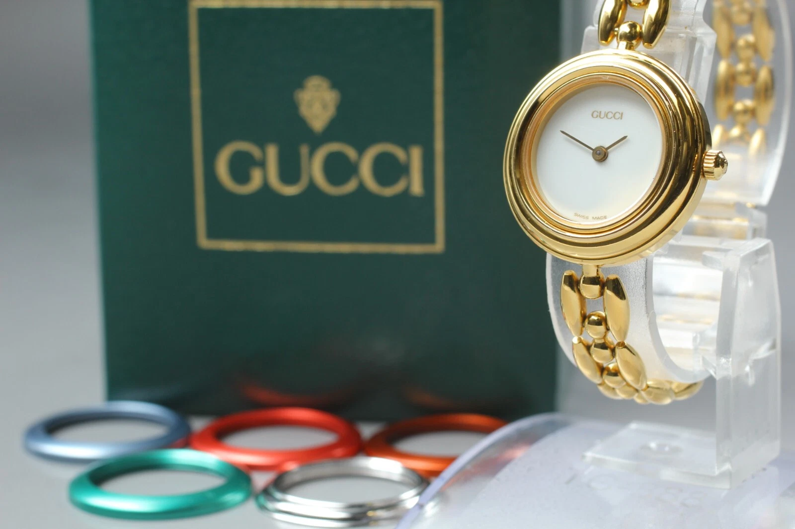 [Exc+5 / Boîte] Montre Femme Vintage Gucci Lunette Change 11/12,2 6 Couleurs 15cm Qz