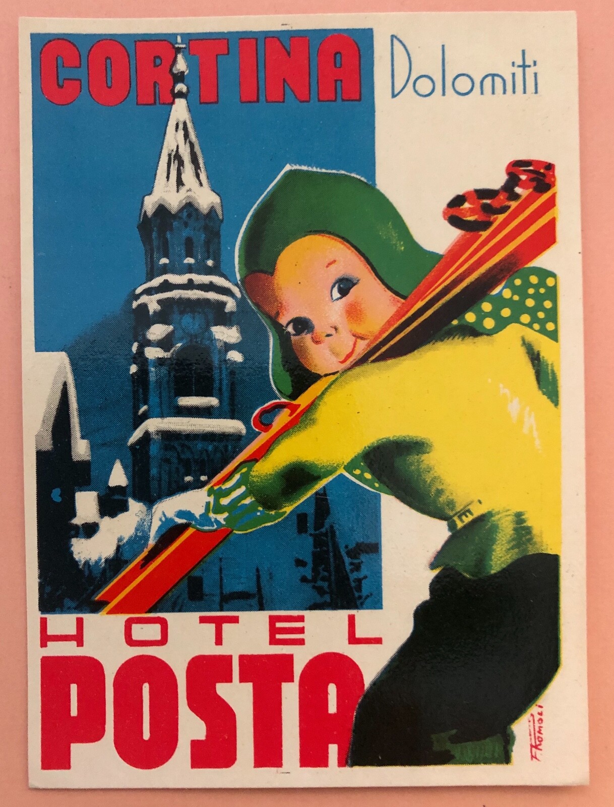 Vintage Luggage Label Hotel Posta Cortina Dolomiti Italy-image