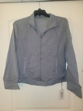 NEW ZYIA Active Light Windbreaker Jacket Full Zip Drawstring Gray Women  s Large