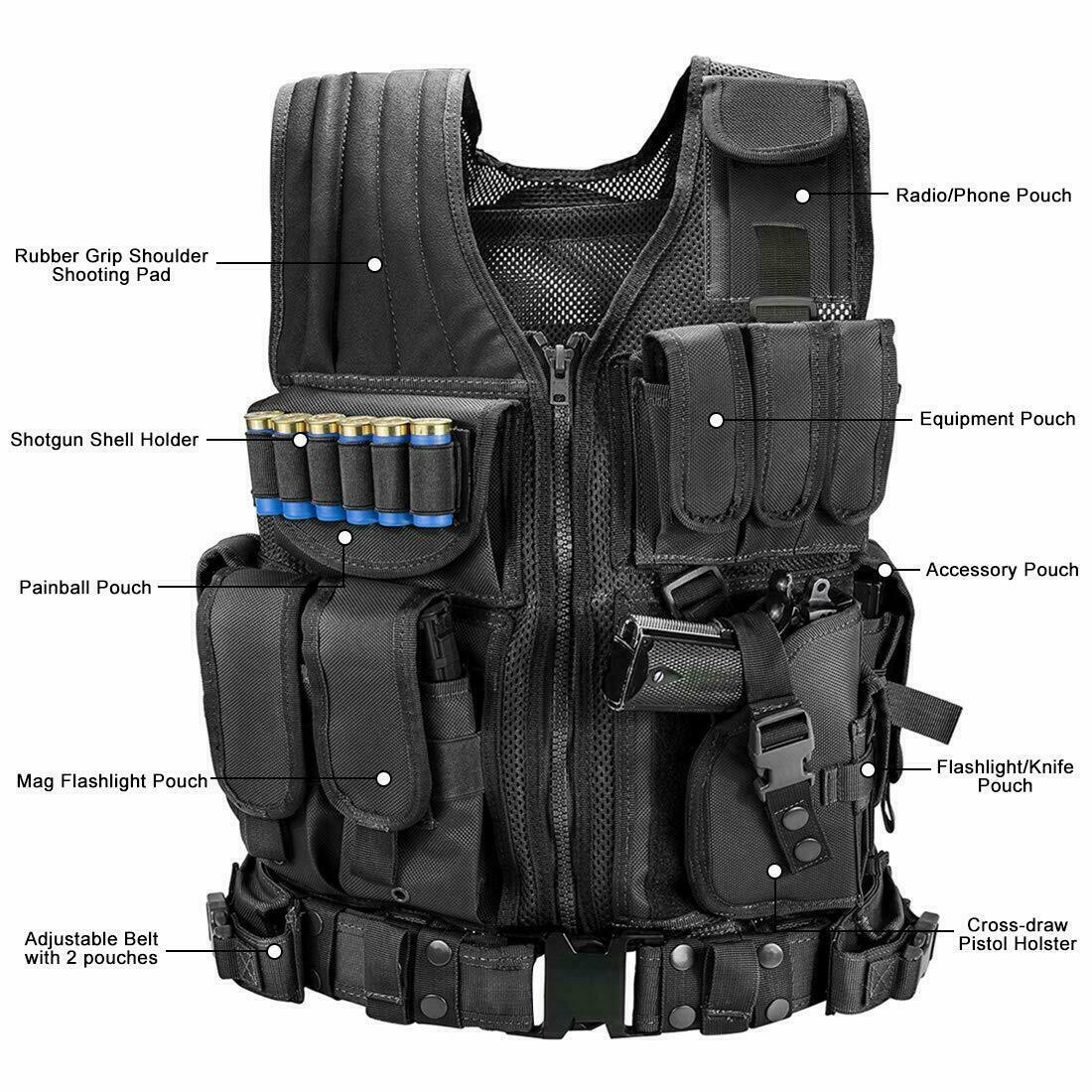 Tactical Vest Military Gun Holder Molle Police Airsoft Combat