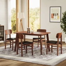 5 Pieces Wood Dining Table Set 4 Chair Padded Seat Kitchen Room Furniture