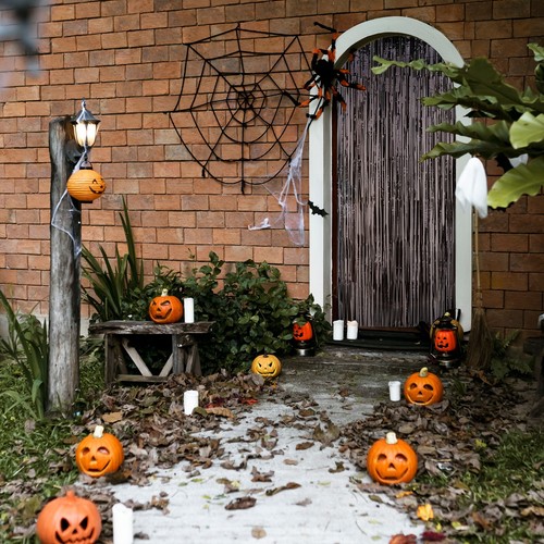 Borlas colgantes negras con flecos metálicos para puertas de Halloween 2M - Imagen 2 de 16