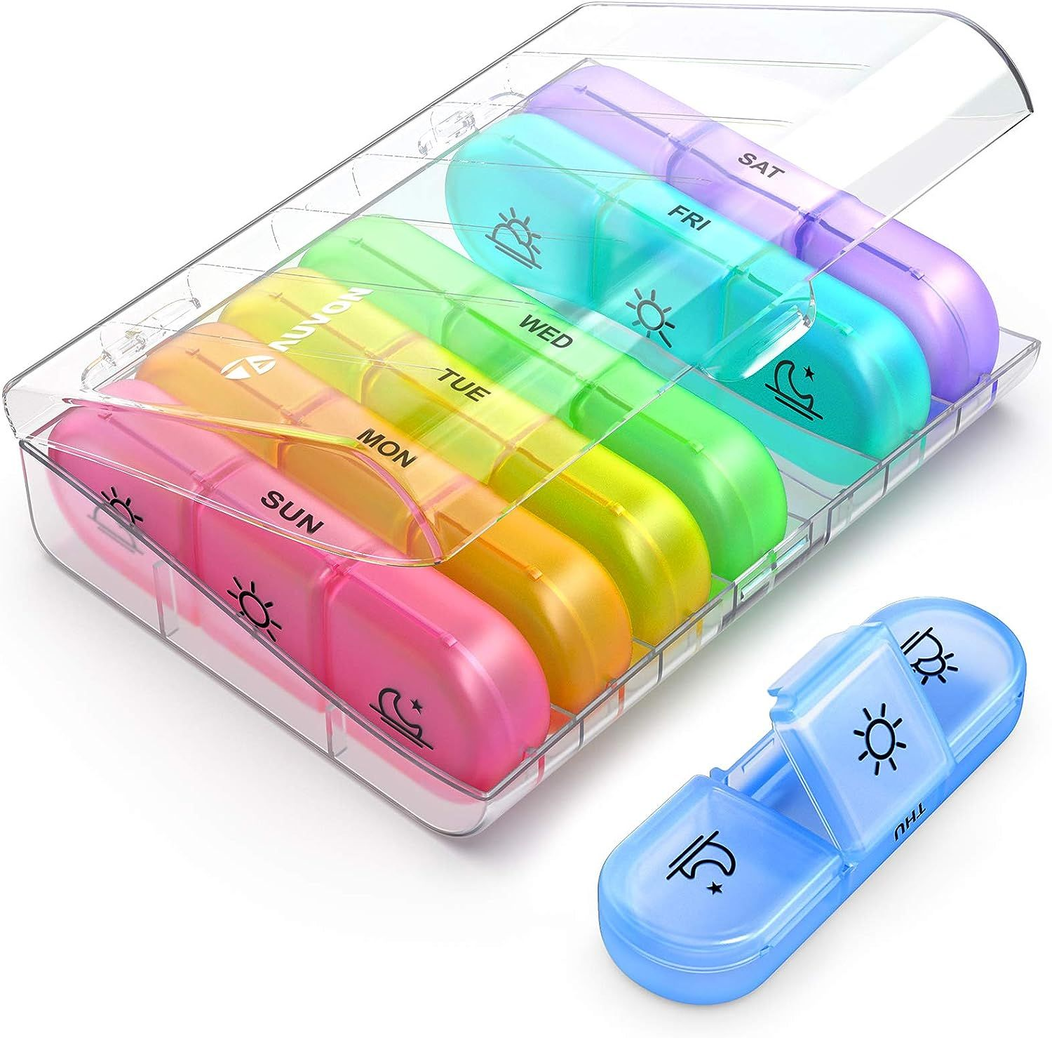 AUVON Weekly Pill Box Organiser 3-Times-A-Day, Portable 7 Day Tablet Boxes