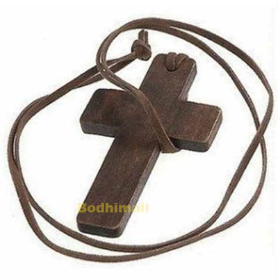 Leather Brown Wooden Cross Pendant String Rope Necklace Australia