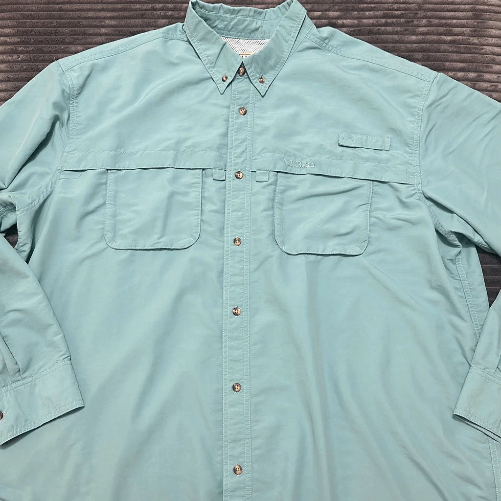 LL Bean Fishing Shirt Outdoor Vented Roll Sleeves Lightweight Men’s Size XXL