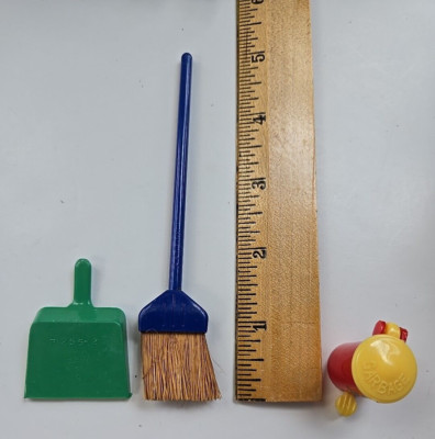 Vintage Renwal Irwin Dollhouse Garbage Can Dustpan Broom Cleaning Lot