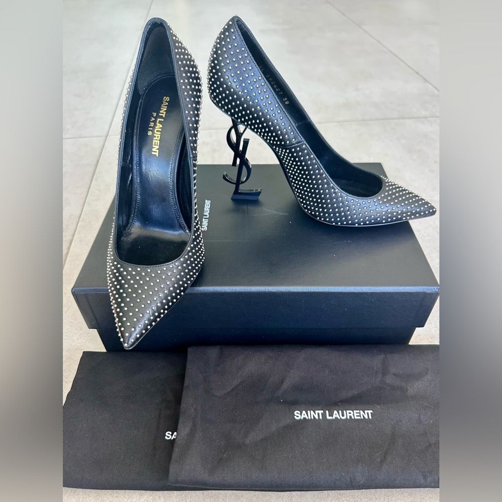 Saint Laurent Opyum 110 YSL décolleté pelle borchie nere tacco alto EU 38 US 8