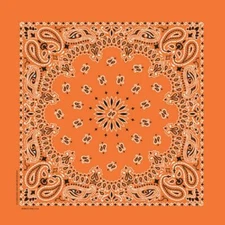 NEW 22" Orange Paisley Bandana Handkerchief Scarf 100% Cotton Made In USA