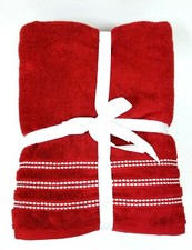 NEW SET OF 6 PC CARO RED,WHITE QUICK DRY COTTON 2 BATH,2 HAND TOWEL,2 FINGER TIP