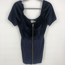 Asos Velvet Mini Dress Blue Bodycon Size  8 NWT exposed front zipper 