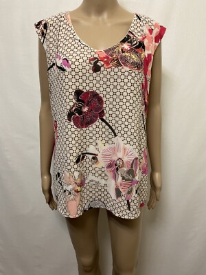Comma Womens Top Sleeveless Blouse Size US 14 UK AU 18 Floral Print Blush Pink