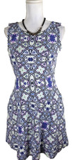 Talbots ~Woman Size M Petite~ Blue Multi Cotton Sleeveless Dress w/Pockets.