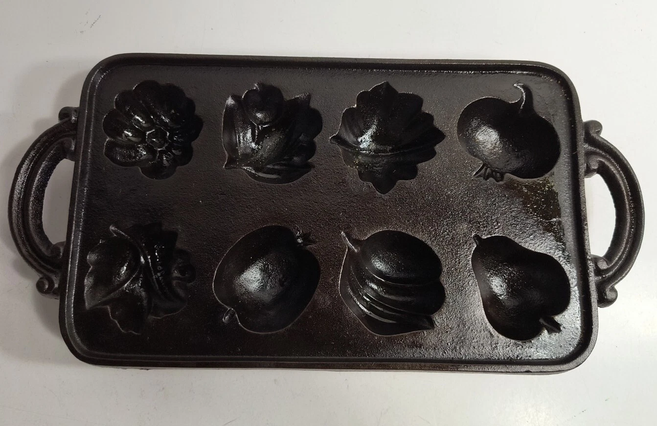 Vintage John Wright Cast Iron Vegetable Fruit Shaped Muffin Baking Mold Pan