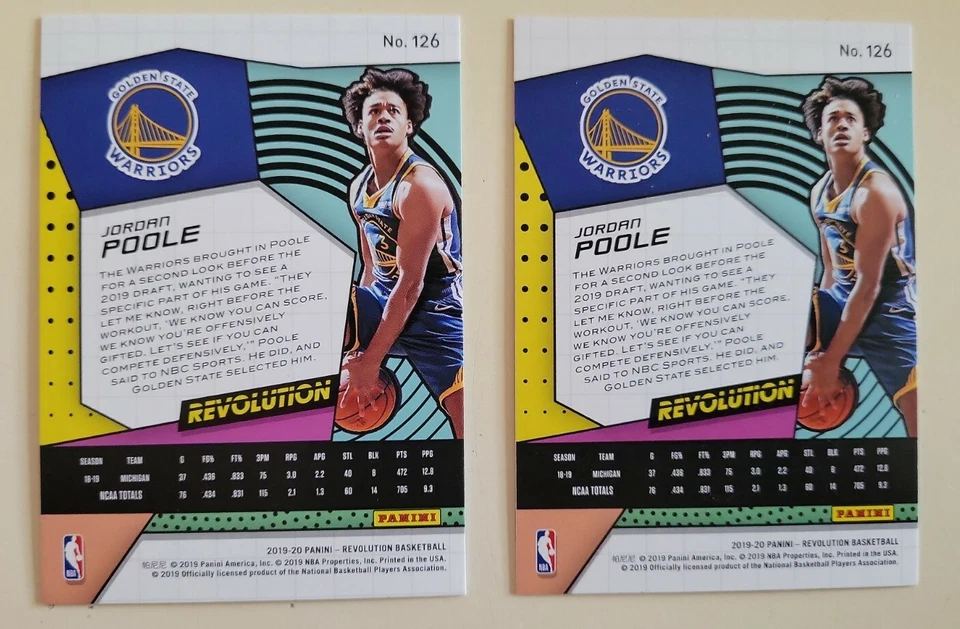 2019/20 Panini Revolution NBA Jordan Poole Rookie Card #126 Warriors RC Lot of 2 - Image 4 of 4