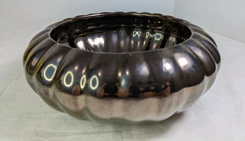 Vintage Haeger Pottery Metallic Bronze Round Planter