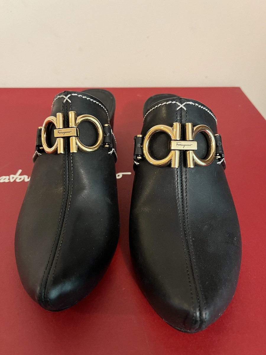 SALVATORE FERRAGAMO PHOBOS MULES BLACK LEATHER SZ 6 C | eBay