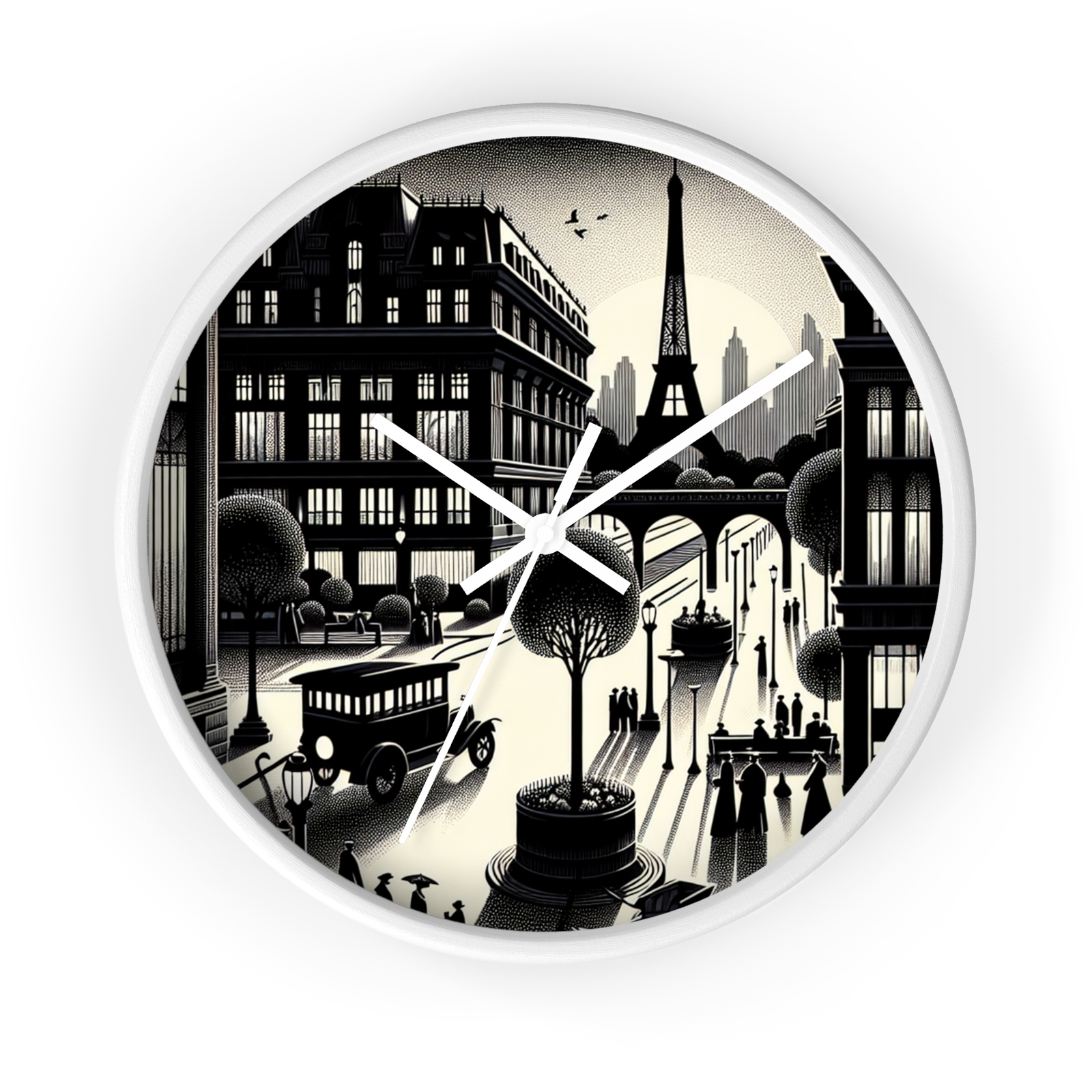 Home Decor Wall Clock Vintage Paris Eiffel Tower Art Deco Illustration Classy