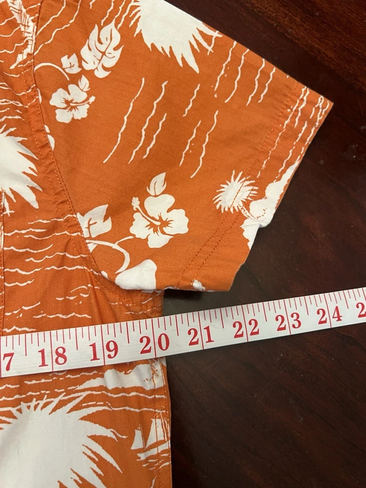 Camisa Hawaiana Hang Ten Para Hombre Talla Pequeña Naranja Blanca Bolsillo Luau Beach Resort Foto 3 de 4