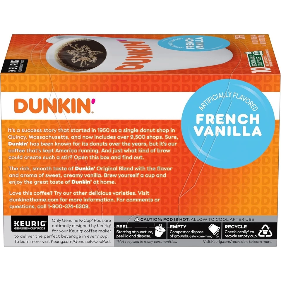 Dunkin' French Vanilla Flavored Coffee, Medium Roast 60 K Cups Pods 6x10 7/21/25 - Image 2 of 3