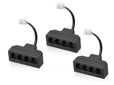 RJ11 Cable 4 Way Telephone Splitter 3 Pack, Black, Splitter 6P4C Connector Phone