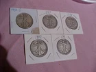 Lot (5) Walking Liberty Half Dollars 90% Silver VF, 1934-S, 1937 1938 1942 1944