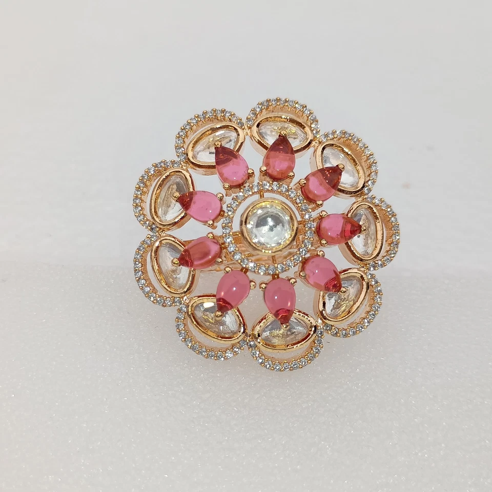 Anillo ajustable de lujo enchapado en oro rubí y circonita cúbica para mujer joyería nupcial regalo Foto 3 de 4