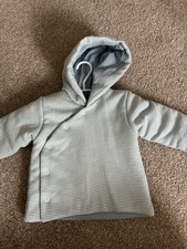 M&S Unisex Baby Hooded Striped Button Jacket Blue/White Cotton 0-3 Months