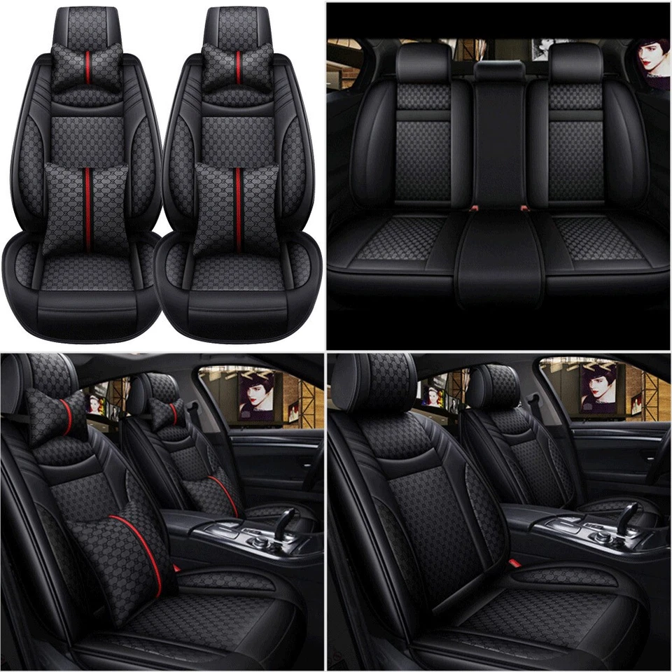Universal Leather Full Set 5-Seats Car Seat Cover Protector Cushion Front & Rear Foto 3 de 4