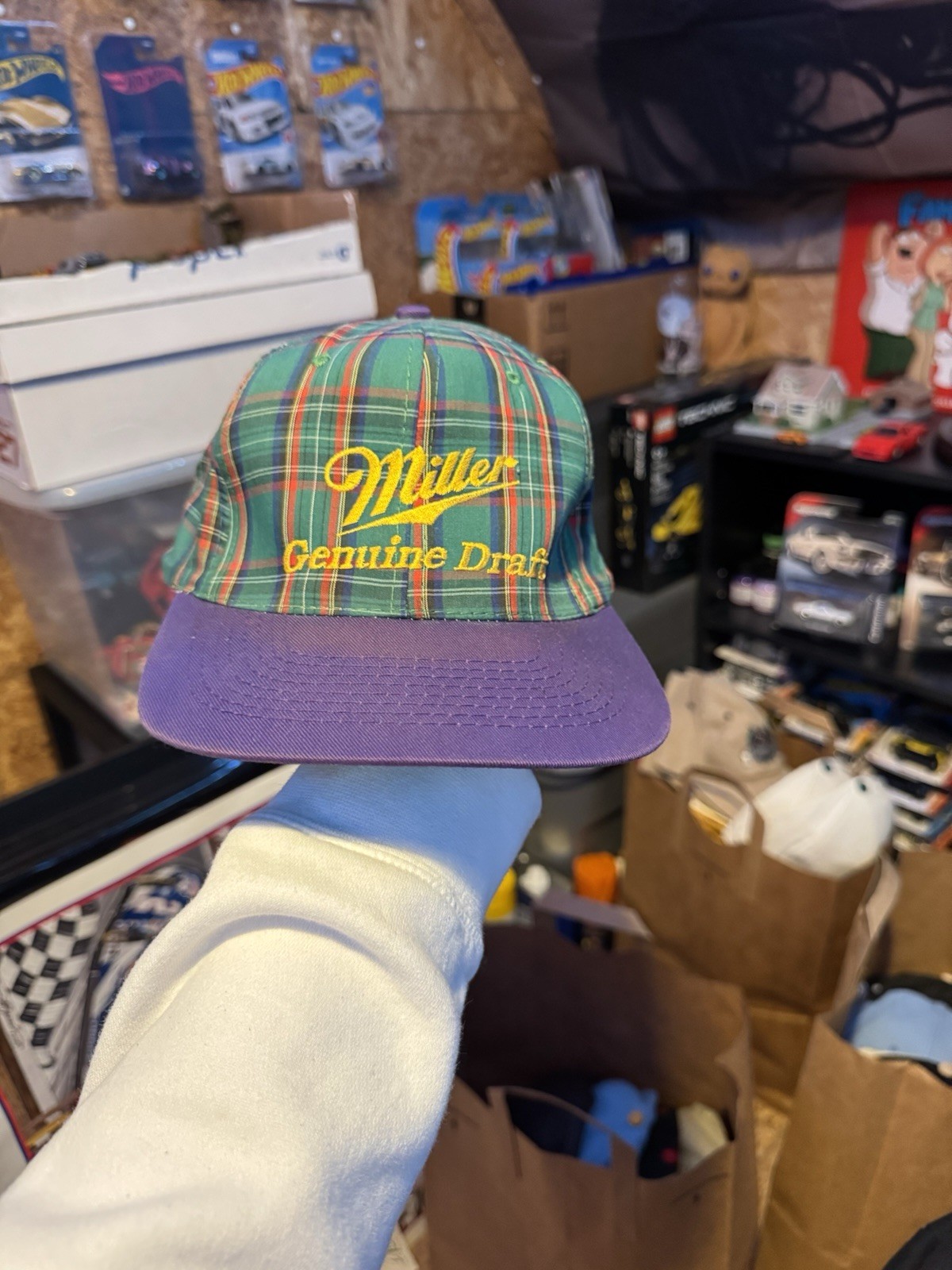 Vintage Miller Genuine Draft Plaid Hat 1990 Snapback Cap