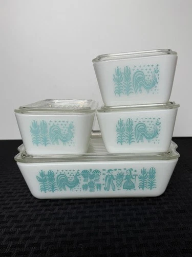 Vintage PYREX Amish Butterprint 8 Pc Refrigerator Set 501 502 503 See Video