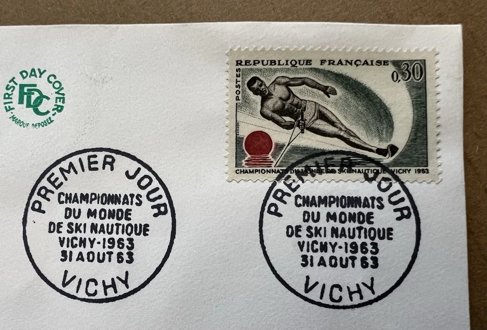 Франция 1963 FDC • Чемпионат мира по водным лыжам Виши • Тема спорта и отдыха - Изображение 3 из 4