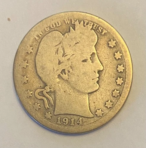 1914 S Barber Quarter 90% Silver Nice Coin