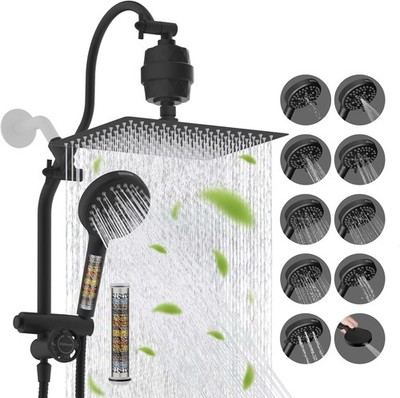 Hibbent Dual Filter 12 Inch Rainfall Shower Head Black