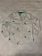 Mini Boden 3-4 Years Boys White Dinosaur Long Sleeve Collared Button Down Shirt