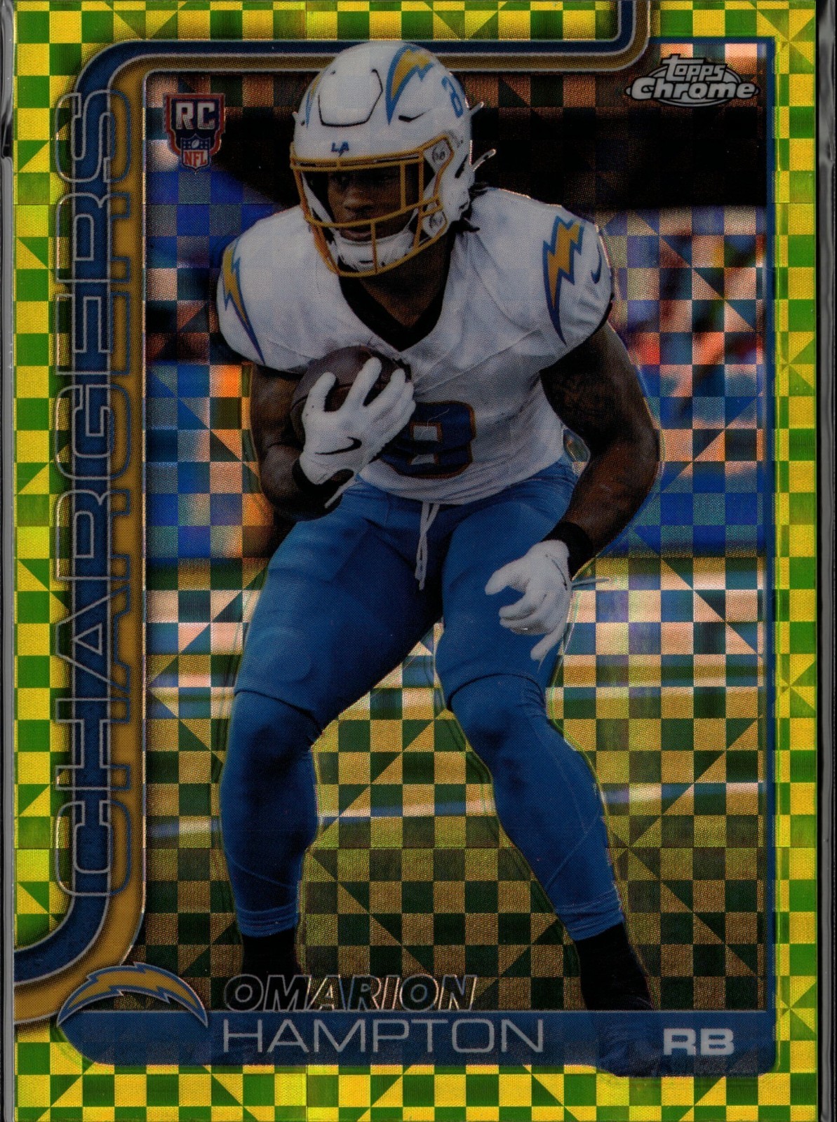 2025 Topps Chrome Omarion Hampton Lime Green X Fractor SP RC LA Chargers